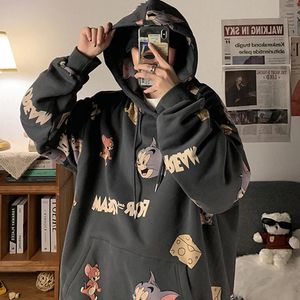 Herren Daunenparkas 2023 Cartoon Print Hoodie Männer Y2K Streetwear Vintage Trend Anime Kleidung Paar Lose Sweatshirt Harajuku Casual Mantel 231108