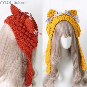 Beanie/Skull Caps New Japanese Autumn and Winter Soft Sister Sweet Cat Ears Korean Ear Protection Sticked tröja Hat Y2K Birthday Present YQ231108