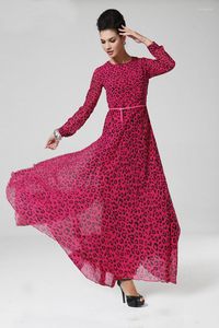 Abiti casual Abito lungo in chiffon Stampa leopardata Abbigliamento Abaya islamico Colori rosa Animale