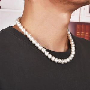 Chokers Trendy Imitation Pearl Necklace For Men Temperament Simple Handmade Strand Bead Fine Jewelry Wedding Gift 231109