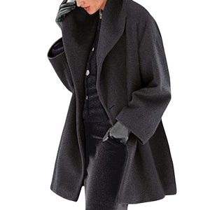 Damen Wollmischungen Trenchcoats mit Kapuze Einzelknopf Reverskragen lockere Passform Langarm warmer Mantel mittellanger Jackenmantel Winter