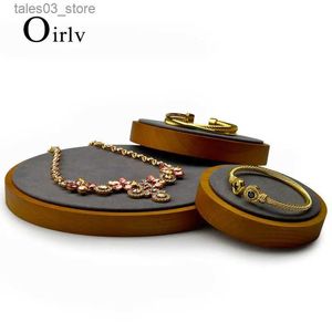 Jewelry Boxes Oirlv Round Jewelry Tray Solid Wood Jewelry Display Plate Earrings Bracelet Necklace Trays 3 sizes Circular Wooden Jewelry Tray Q231109