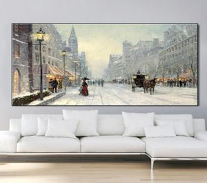 Gemälde Moderne Stadt Winter Schnee Landschaft Ölgemälde auf Leinwand Abstrakte Poster und Drucke Cuadros Wandkunst Bilder für Livin8661195