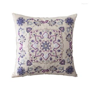 Travesseiro 50x50cm Retro Cotton Canvas Purple Floral Borderyer Tampa Quadra Passagem Flor Flor Home Decor