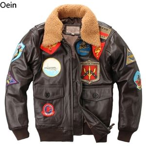 Jaquetas masculinas Avirex Fly Jacket Fur Collar Couro Genuíno Crachá Pasta Floral Homens Slim Fit Zipper Casaco Quente Inverno 3 Cores 231108