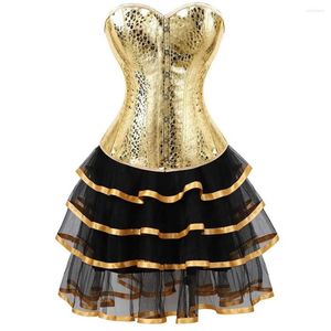 Bustiers Korsetts Frauen Burlesque Tänzerin Kleid Cosplay Halloween Sexy Unterbrust Bustier Korsett mit Minirock Gothic Set Plus Größe