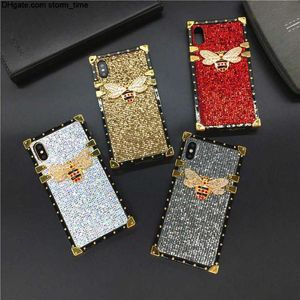 Glitter Square Luxury Phone Cover Bee Cases for iPhone 13PROMAX 13PRO 12PRO MAX 13 12 11 11PROMAX XR 7P/8P X XSMAX iPhone7 rhinestone CASE