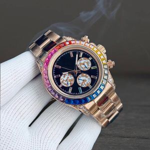 Homens de diamante de diamante de luxo Mulher assistir 40mm de safira de 40 mm de vidro super luminoso à prova d'água Dial de arco -íris 904l Aço inoxidável Montre de Luxe Movimento Wristwatch