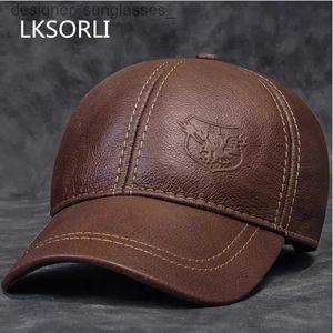 Stingy Brim Hats 2023 Male Genuine Leather Cowhide 56-60CM Black/Brown Baseball Cs Print For Man Casual Street Gf Gorras Dad HatL231109