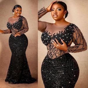 Plus Size Lastest Aso Ebi Prom Vestidos de Tule Longo Tule Lace Mermaid Merma Black Dismelhado Africano Nigéria Vestido de noite Glitter Dress Second Reception Vestidos de recepção Sparkling