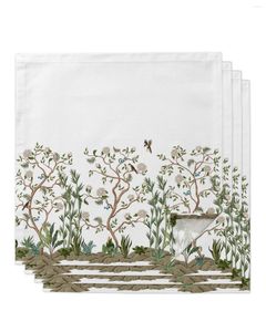 Table Napkin 4pcs White Gradient Flower Plant Bird Square 50cm Wedding Decoration Cloth Kitchen Dinner Serving Napkins