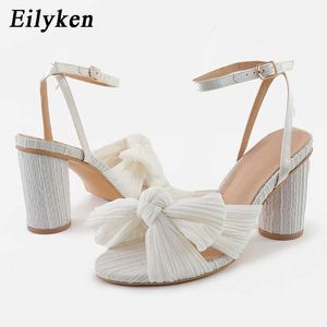 Top Design Blue Gold Butterfly-Knot Woman Sandals High Heel Torcela Tirpha Buckle Strap Shoes Ladies Plus Tamanho 45 46 230306