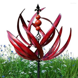 Garden Decorations Metal Yard Spinners 360 Degree Rotatable UV Resistant Lotus Stakes Red Paths For Lawns Ornament Patio Display