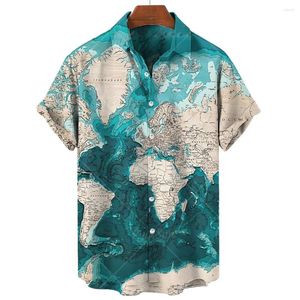 Erkek sıradan gömlekler vintage gömlek 3D harita baskı yüksek kaliteli erkekler giyim gevşek büyük boy sokak tasarımcısı kısa kollu ve bluz