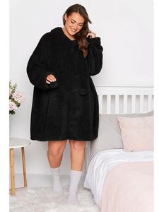 Outerwear Plus Size Casual Autumn Winter Teddy Hoodie Dress Women Long Sleeve Pocket Front Loose Snuggle Clothing 7XL 8XL