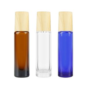 200pcs 10ml 3 Color Essential Oil Empty Perfume Bottle Roller Ball Thick Glass Roll On bottle with Wood grain cap