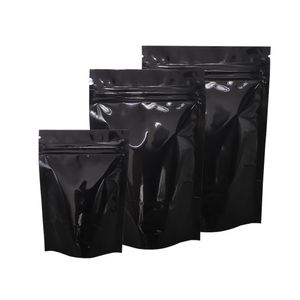 100 pezzi richiudibili neri Doypack Sacchetti di alluminio Imballaggio Chicchi di cibo Caffè secco Fiore Conservazione del tè Piccola chiusura con zip Stand Up Mylar Pouch