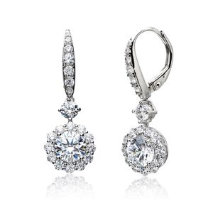 Elegant Flower Moissanite Diamond Dangle Earring 100% Real 925 Sterling Silver Wedding Drop Earrings for Women Bridal Jewelry