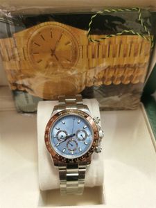 With Original Box Luxury Top Automatic Mens Watches Platinum Ice Blue Dial Ceramic Bezel Chronograph 116506 Mens Watch