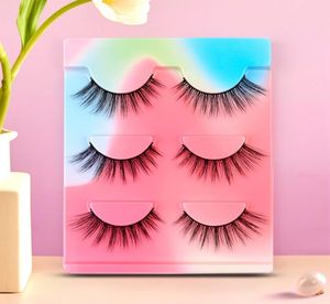 False Eyelash Natural Thick 3D Lashes Extension Slender Stem Full Strip Beauty Tool Chemical Fiber 3 Pair Fake Eyelashes1412332