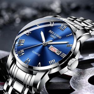 Armbandsur Belushi Mens Fashion Business Quartz Watches Top Luxury Brand Full Steel Waterproof Analog Men Calendar Clock 231109