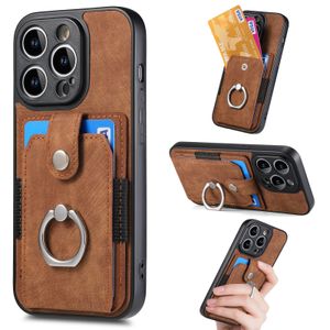 For iPhone 14 Pro Max Cases Vintage Leather Card Slot Holder Wallet Cover For iPhone13 12 11 XR X 8 7 PLUS Finger Ring Kickstand Phone Funda