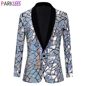 Mens Suits Blazers Luxury Laser Sequin Tuxedo Blazer Jacket Män One Button Shawl Lapel Dress Suit Sal Man Party Stage Prom Singer Costume Homme 231109