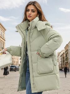 Kadınlar Down Parka's Winter Parka 2023 Vintage Sıcak Ceket Beyaz Yastıklı Kalın Büyük Boy Siyah Kapiteli Femme Paltosu Kadınlar İçin Kaput 231109