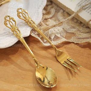 Coffee Scoops Spoon Retro Colorful Colors Stainless Steel Fruit Fork Creative Light Luxury Mirror Polishing Durable