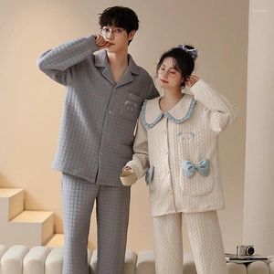 Women's Sleepwear Couple Pajamas Set Autumn Winter Women And Men Air Clip Cotton Home Suit Solid