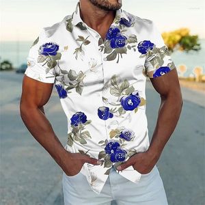 Men's Casual Shirts Fashion For Men 3d Rose Printed High-Quality Clothing Short Sleeves Beach Party Blouse Street Designer Tops