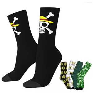 Men's Socks One Piece Manga Animated Women's Funny Happy Skull Flag Novelty Spring Summer Autumn Winter Gifts