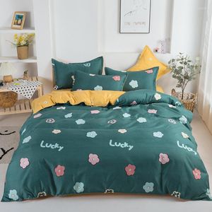 Yatak Setleri 2/3pcs Nevresim Kapak Kral Yatak Sayfası Seti Şanslı Yaprak Jacquard Yatak ve Çiçekler Keten Housse De Couette