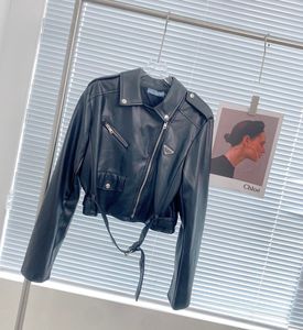 Luxury Designer Women's Black Short Motorcycle Jacket Zipper Design logo Leather Coat Windproof and Warm Short Coat Handsome Versatile Coat