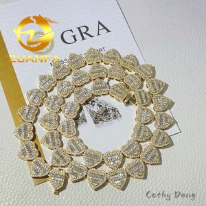 Zuanfa Jewelry Cute Heart Baguette Necklace Ice Out Vvs Moissanite Diamond Gold Cuban Link Chain Bracelet for Women