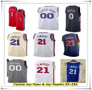 Camisa de basquete impressa Joel Embiid Sixer 0 Tyrese Maxey 12 Tobias Harris 3 Allen Iverson 9 Kelly Oubre Jr.