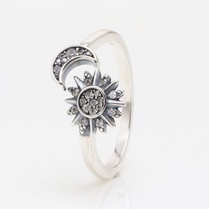 Pierścień retro męskie oryginalne słońce księżyc otwarty kreatywny pierścionek damski męski srebrny cz błyszczące pierścienie festiwal retro biżuteria żeńska