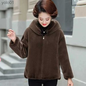 Women's Fur Faux Fur Plus Size Women Faux Fur Coat High Quality Winter Warm Imitation Mink Plush Outerwear Fashion Casual Mom Short Fur JacketL231120