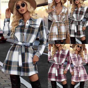 Basic Casual Dresses Women's Spring Autumn and Winter Elegant Stripe Plaid Dress Fashion Long Sleeve Women's Dress T231109