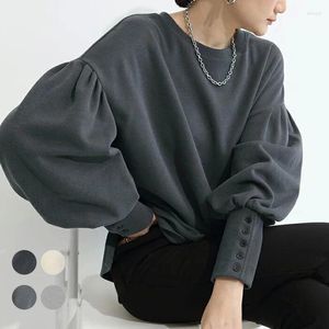 Kadın Sweaters Japonya ve Güney Kore'nin Minimalist Fener Kollu Kazak Doğru Renk Gevşek Yuvarlak Boyun Giysileri