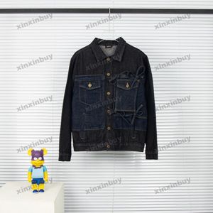 Xinxinbuy Men Designer Coat Jacket複数のポケットパネルデニム1854長袖女性ブルーブラックカーキS-2xl