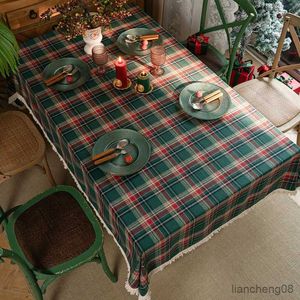 Table Cloth Christmas tablecloth green plaid atmosphere resort home New Year rectangular tablecloth table cover R231109