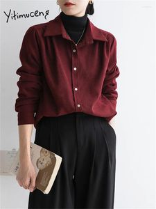 Women's Blouses Yitimuceng Vintage Red Shirt For Women Autumn Winter 2023 Long Sleeve Turn Down Collar Blouse Office Ladies Casual Y2k Top