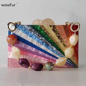 Abendtaschen Bunte gestreifte Glitzer Acryl Box Kupplungen Geldbörse Marke Berühmte Luxus Frau Mini Weibliche Schulter Brieftasche Abend Party Handtasche J231109