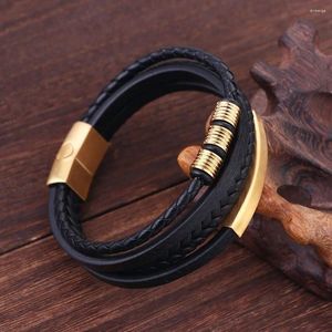 Charm Bracelets Stainless Steel Gifts Punk Jewelry Magnetic Clasp Braided Bangles Men Leather Bracelet