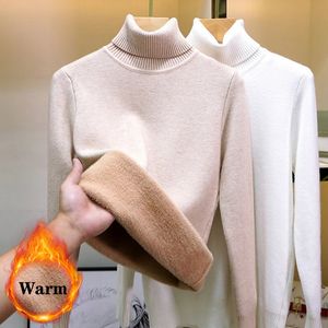 Kvinnors tröjor Turtleneck Vintertröja Kvinnor förtjockas plus sammetfodrad varma stickade tröjor Slim Topps Jersey Knitwear Female Jumper 231109