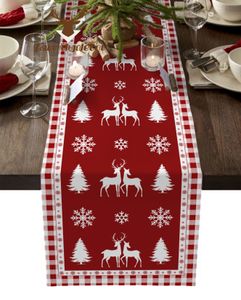 Table Runner Christmas Snowflake Elk Red mesa quadriculada corredora da família Mesa de casamento Pad Pad Decoração Central Party Long Table Tarpo 230408