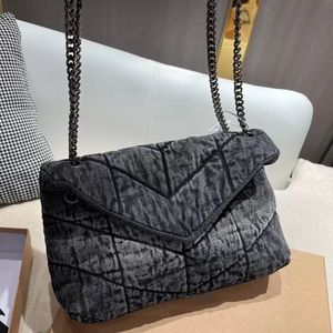 2023 Puffer Denim Flap Bag Luxury Designer Women Totes Handbag Purse Frosted Cowboy Shoulder Bags Crossbody Clutch Gold Chain Wallet Metal letter pattern