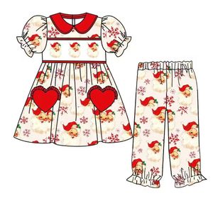 Pijamas estilo natal meninas roupas papai noel padrão série conjunto de manga curta conjunto de manga longa macacão leite tecido de seda 231108