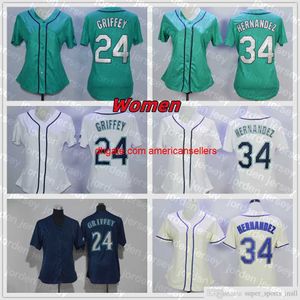 Basebolltröjor vintage tröja 24 Ken Griffey 34 Felix Hernandez tomma kvinnor storlek S-XXXL